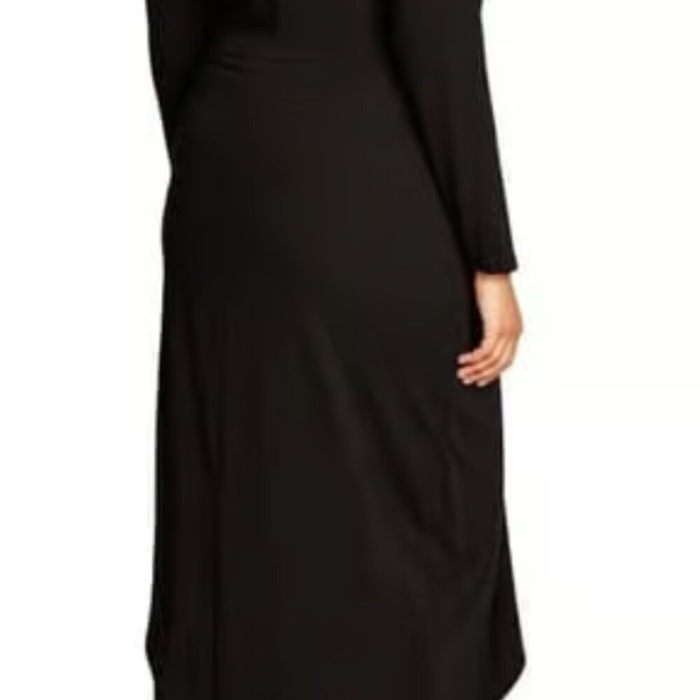 City Chic Black Long Sleeve Asymmetrical Cutout‎ Midi Dress Ruching Size L(20) - Picture 5 of 8